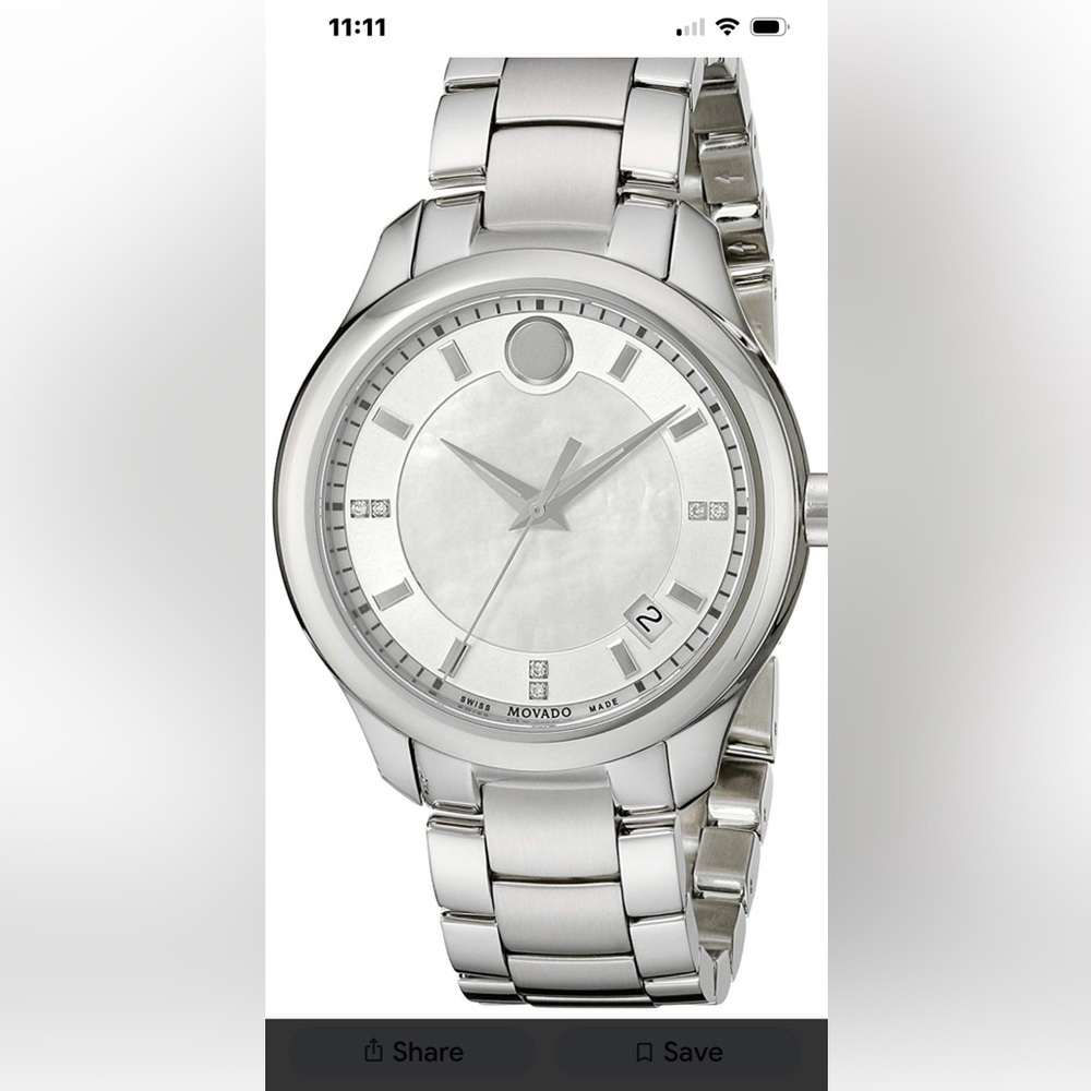 Women's Movado Bellina 36 mm Swiss made mother-of-pearl face watch NEW